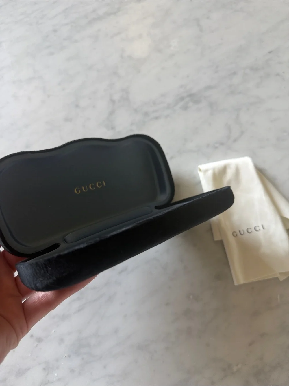 Gucci Black Eyewear Case with Cream Branded Cloth